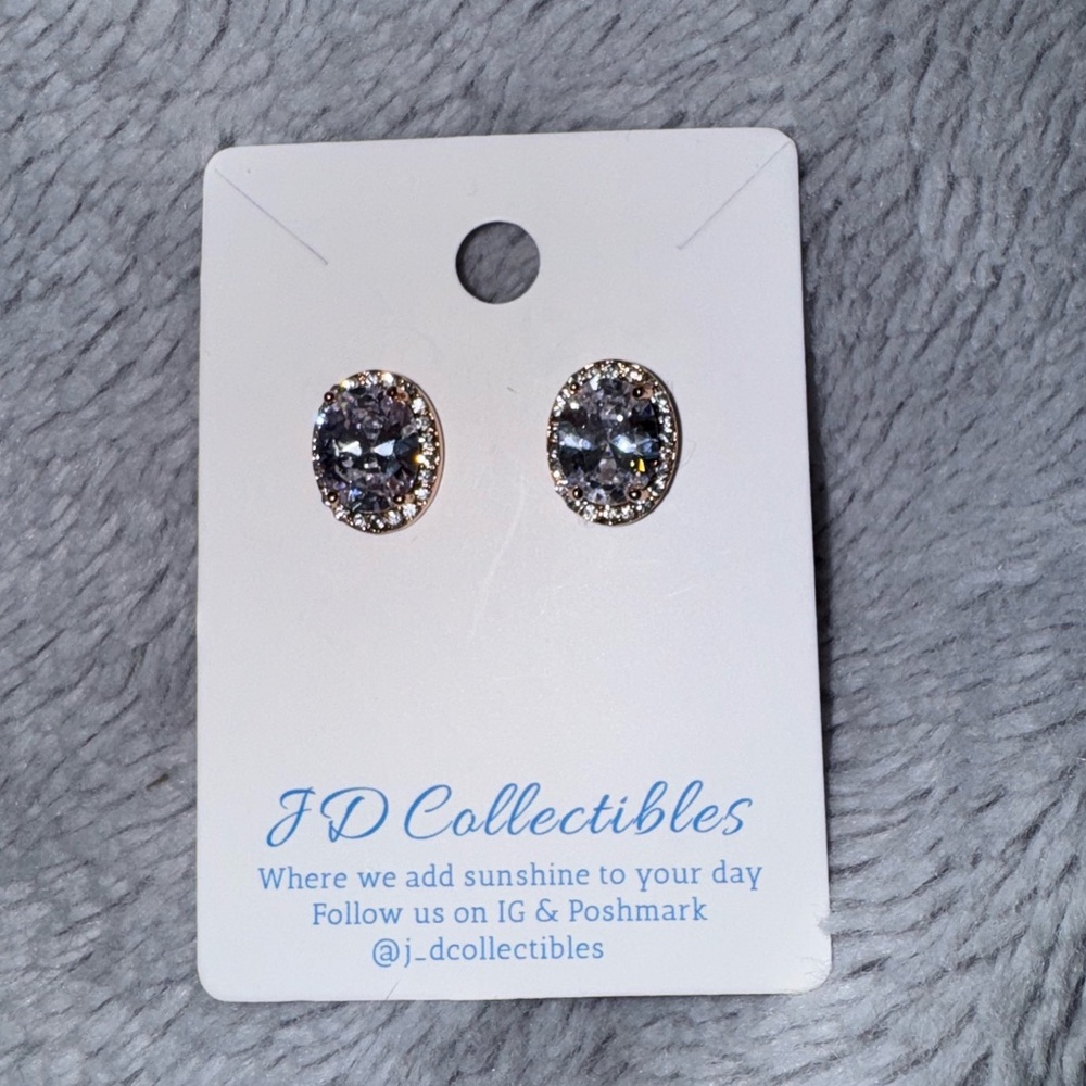 Oval Halo Rose Gold Plated Swarovski Crystals